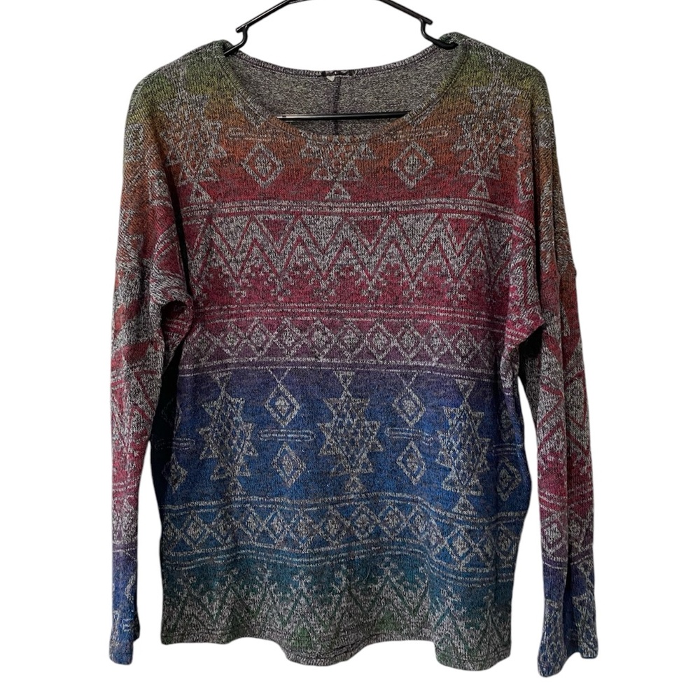Moon Collection Rainbow Aztec Print Sweater Top